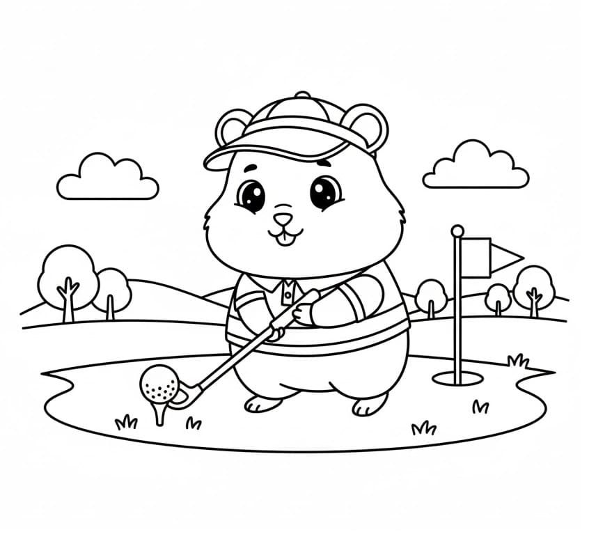 Golf Oynayan Hamster Boyama Sayfası