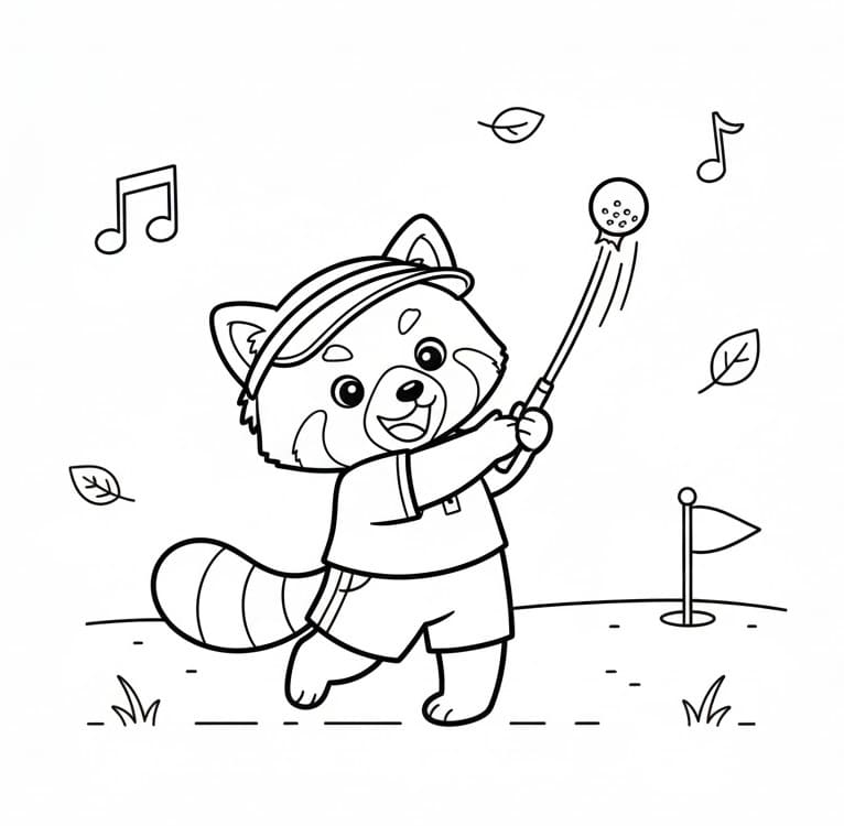 Golf Oynayan Kızıl Panda Boyama Sayfası