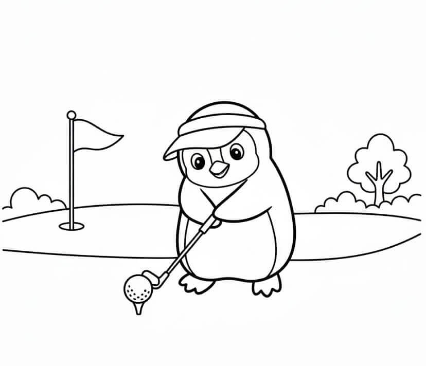 Golf Oynayan Penguen Boyama Sayfası