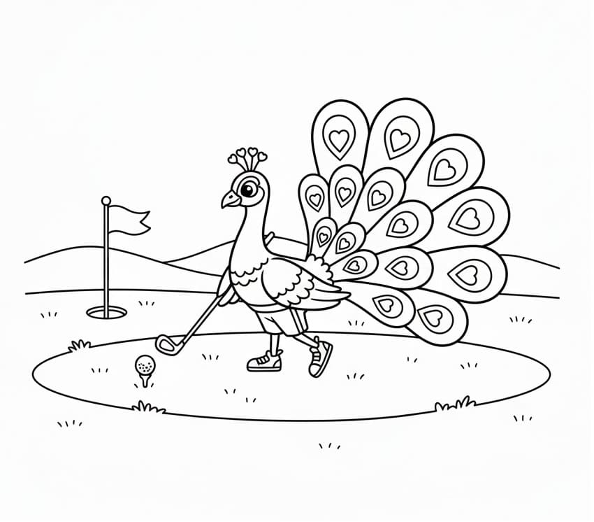 Golf Oynayan Tavuskuşu Boyama Sayfası