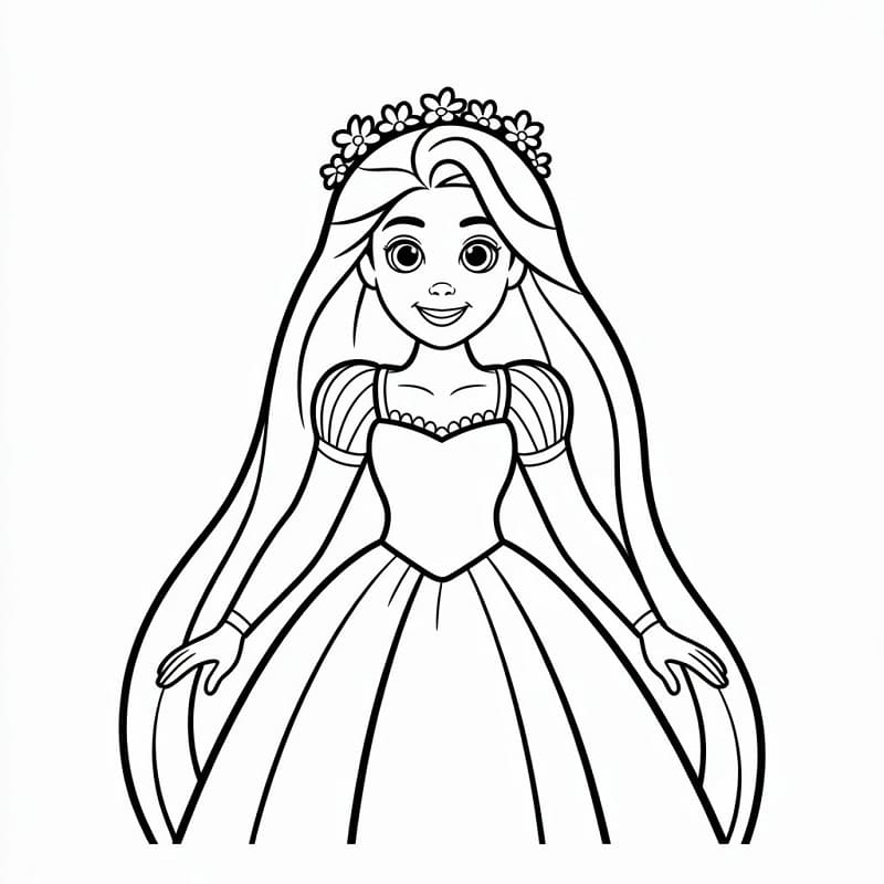 Gülümseyen Rapunzel Boyama Sayfası