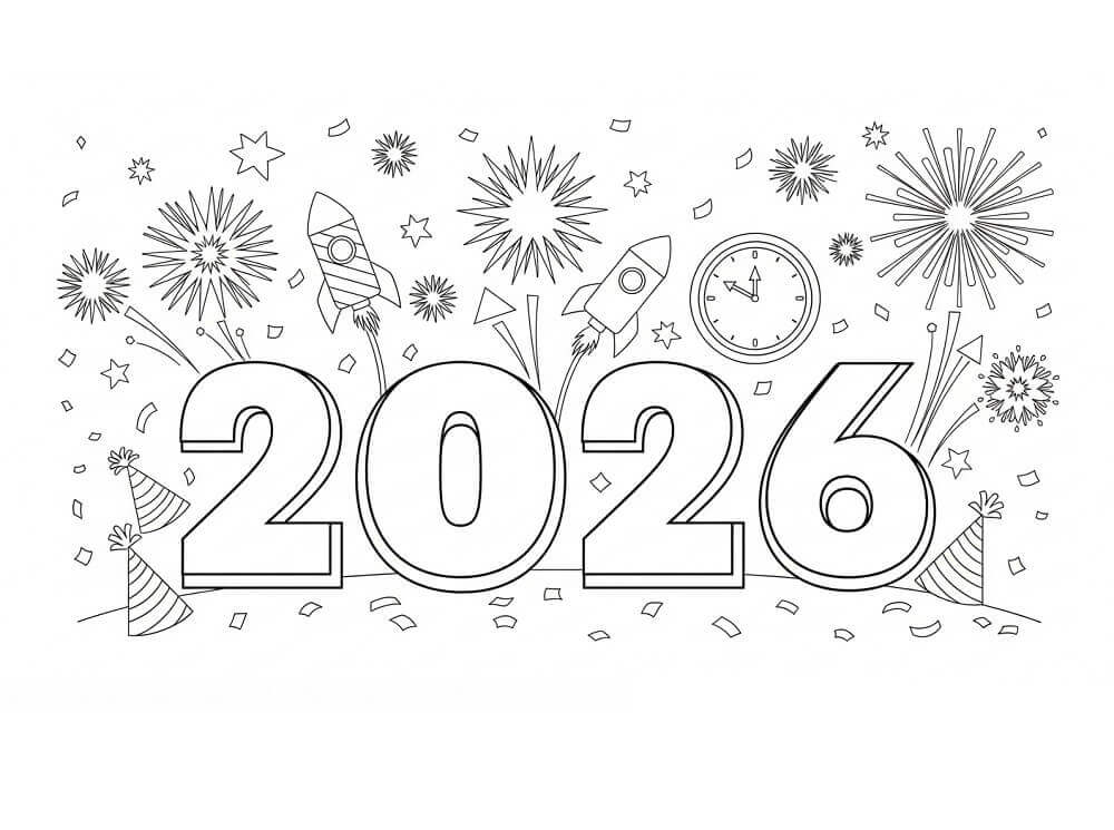 Harika Mutlu Yıllar 2026 Boyama Sayfası