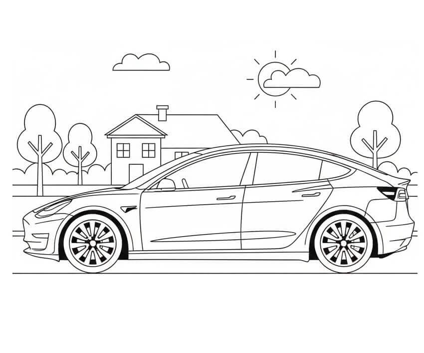 Harika Tesla Araba Boyama Sayfası