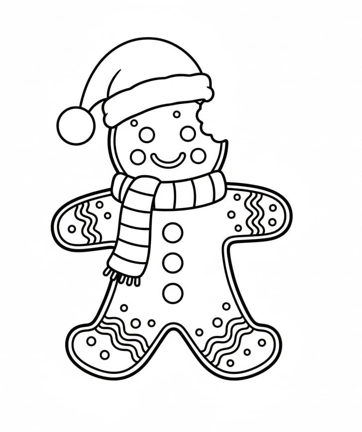 Isırık Eksikli Sevimli Zencefilli Kurabiye Adam Boyama Sayfası