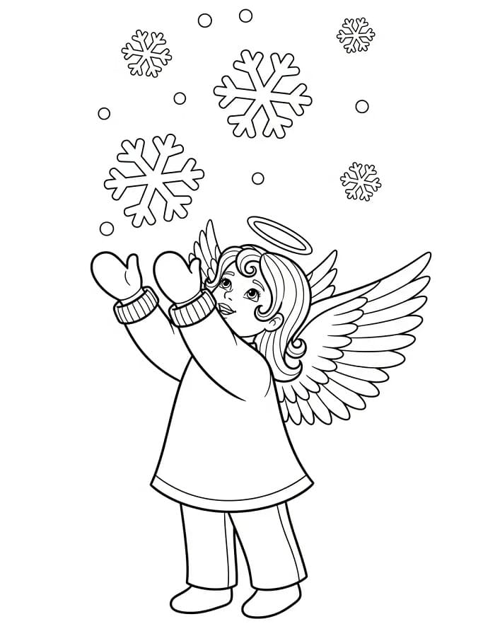 Kar Taneli Noel Meleği Boyama Sayfası