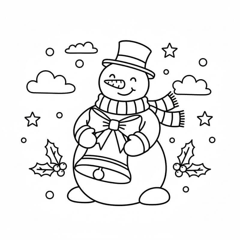 Kardan Adam ve Noel Çanı Boyama Sayfası