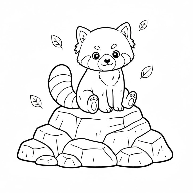 Kaya Üzerinde Kızıl Panda Boyama Sayfası