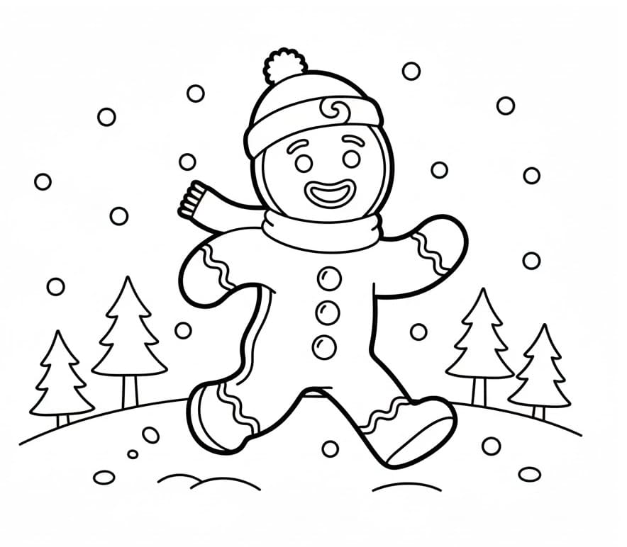 Kışta Koşan Zencefilli Kurabiye Adam Boyama Sayfası