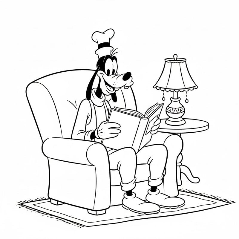 Kitap Okuyan Goofy Boyama Sayfası