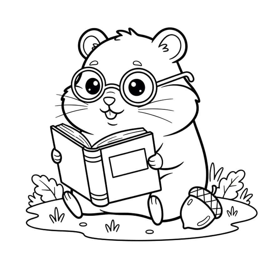 Kitap Okuyan Hamster Boyama Sayfası