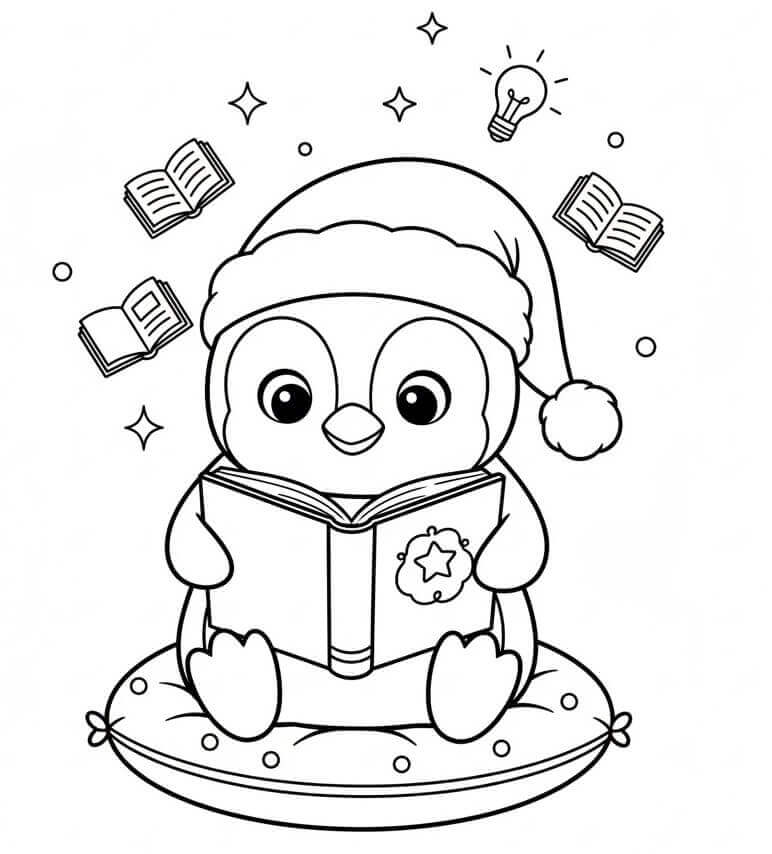 Kitap Okuyan Penguen Boyama Sayfası