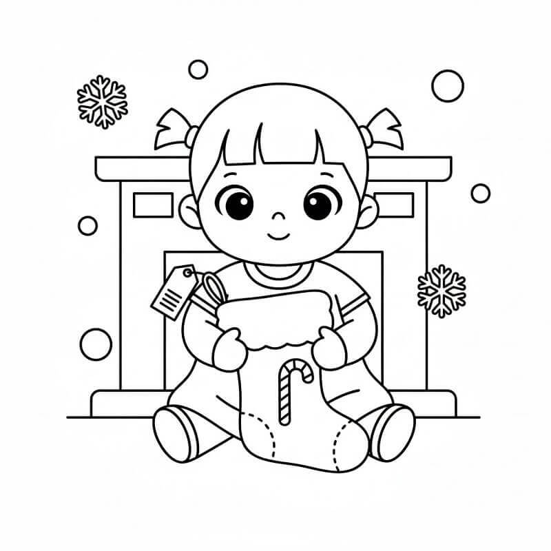 Kız ve Noel Çorabı Boyama Sayfası