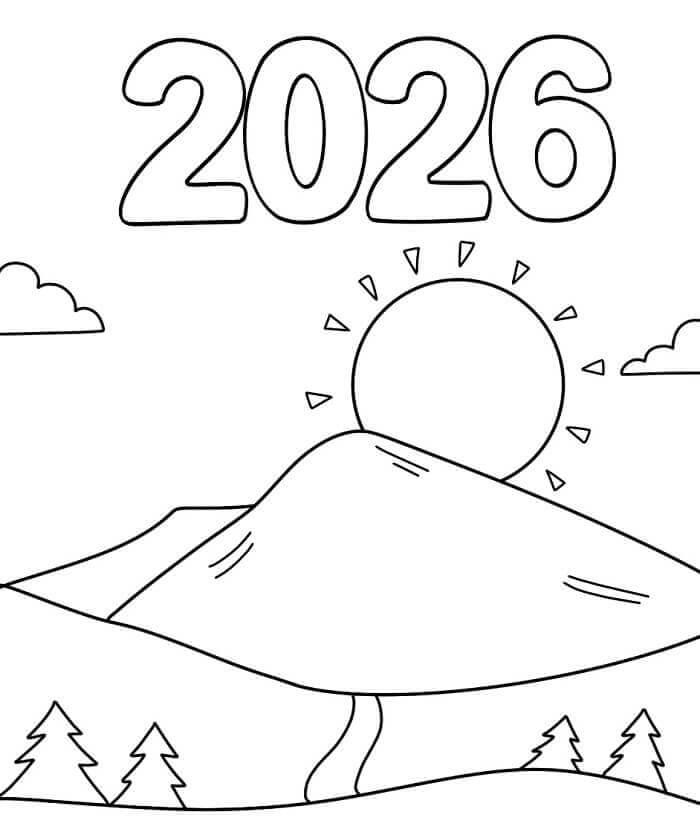 Kolay Mutlu Yıllar 2026 Boyama Sayfası