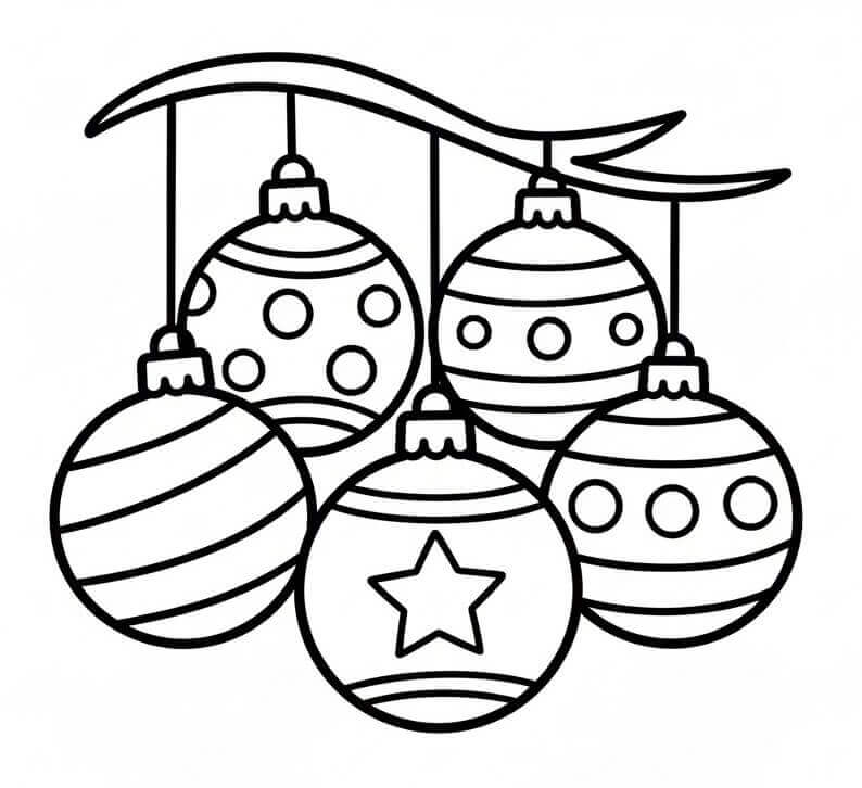 Kolay Noel Topları Boyama Sayfası