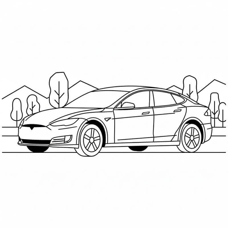 Kolay Tesla Araba Boyama Sayfası