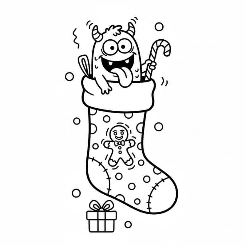 Komik Noel Çorabı Boyama Sayfası