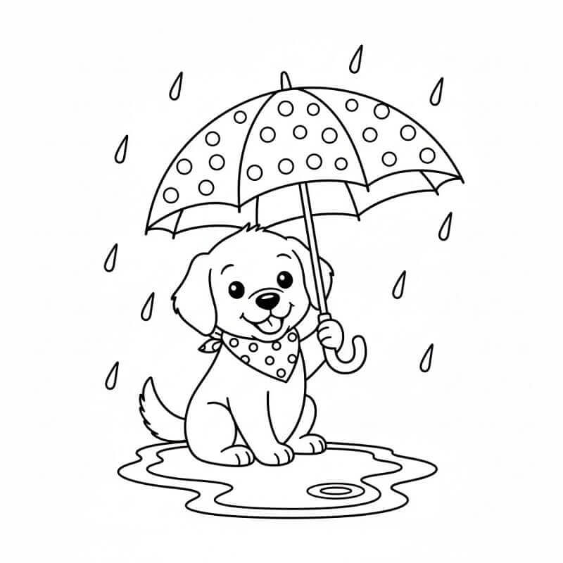 Köpek ve şemsiye Boyama Sayfası