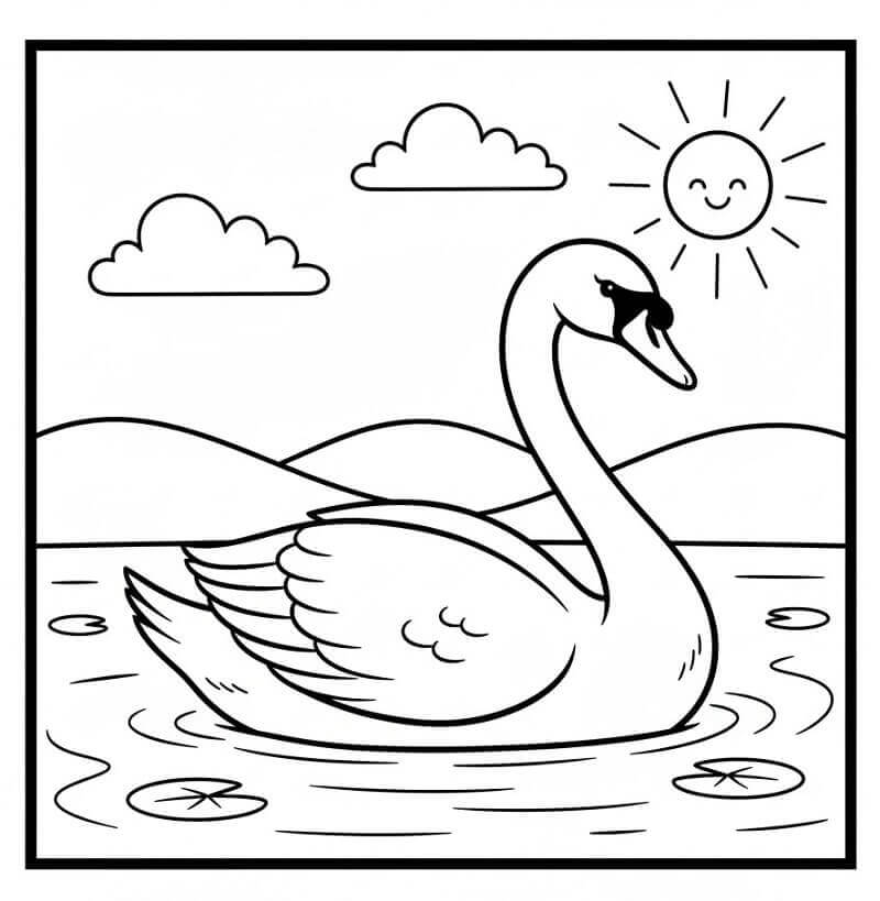 Kuğu ve Güneş Boyama Sayfası