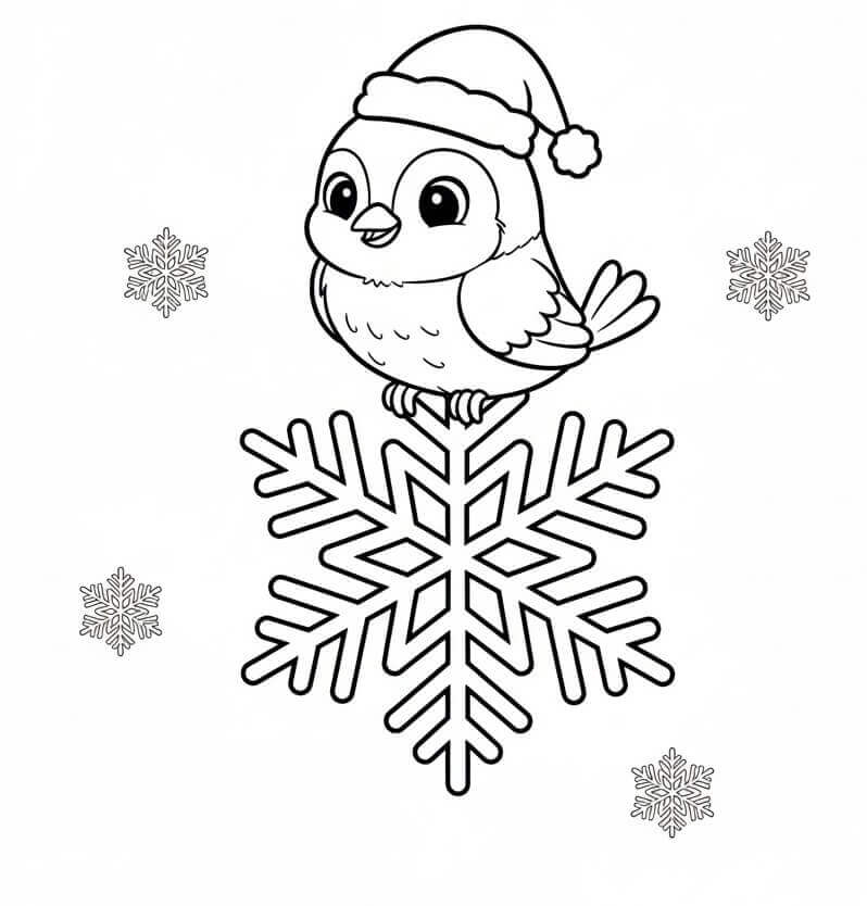 Kuş ve Kar Taneleri Boyama Sayfası