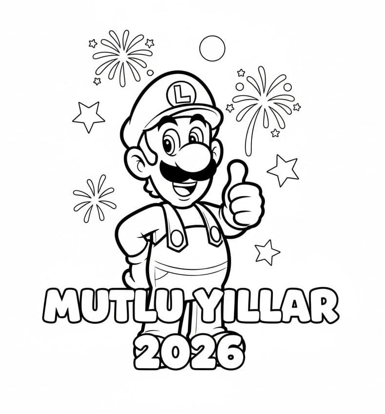 Luigi Mutlu Yıllar 2026 Boyama Sayfası