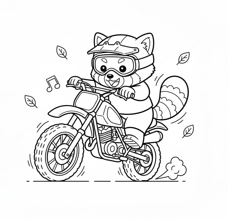 Motosiklete Binen Kızıl Panda Boyama Sayfası