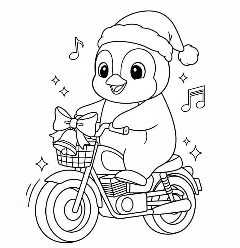 Motosiklete Binen Penguen Boyama Sayfası