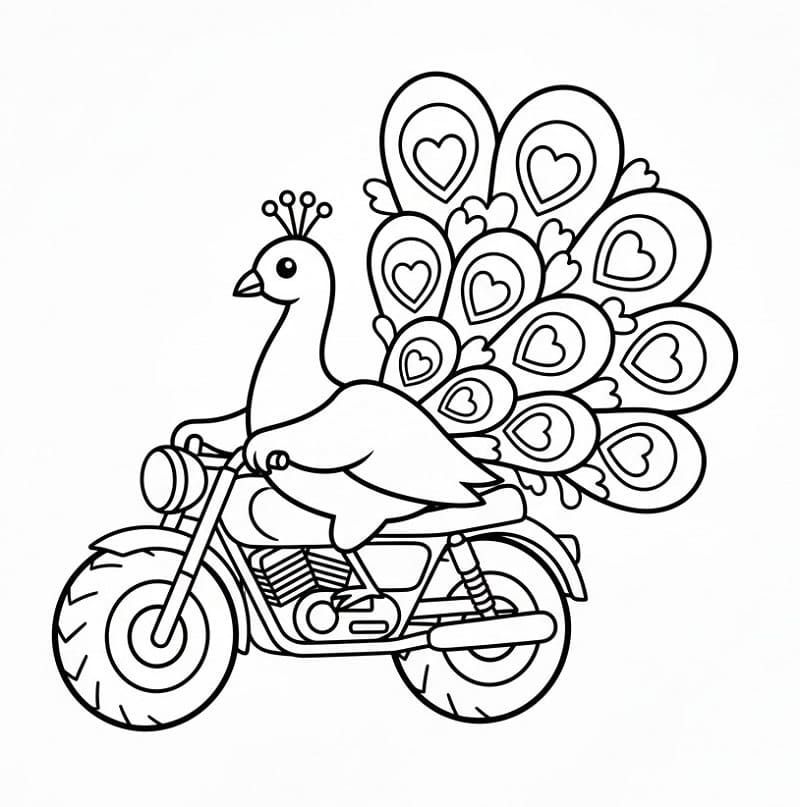 Motosiklete Binen Tavuskuşu Boyama Sayfası