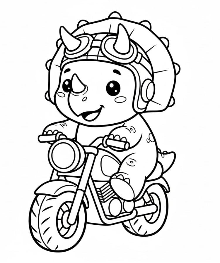 Motosiklete binen Triceratops Boyama Sayfası