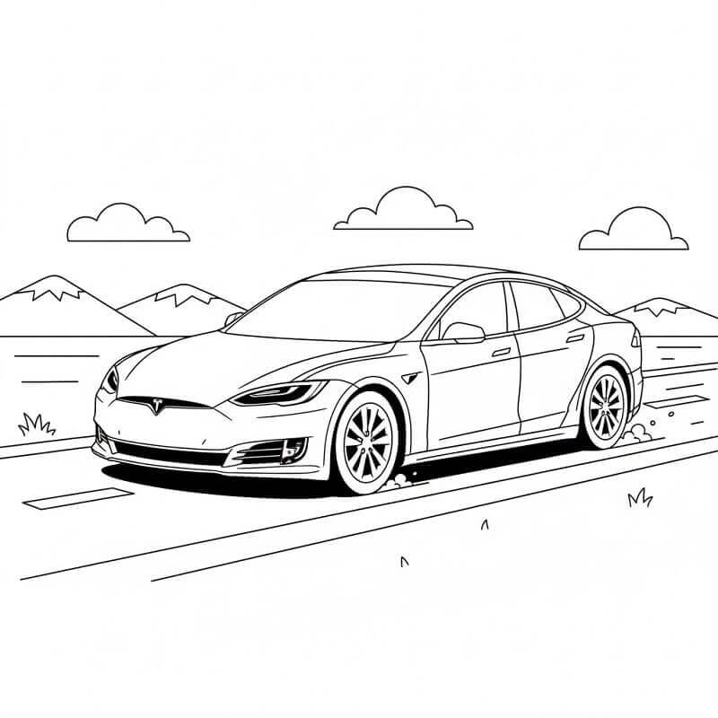 Muhteşem Tesla Araba Boyama Sayfası