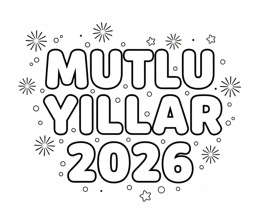 Mutlu Yıllar 2026 Görseli Boyama Sayfası