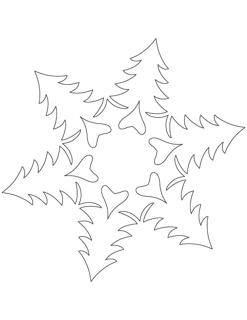 Noel Ağaçlı Kar Tanesi Boyama Sayfası