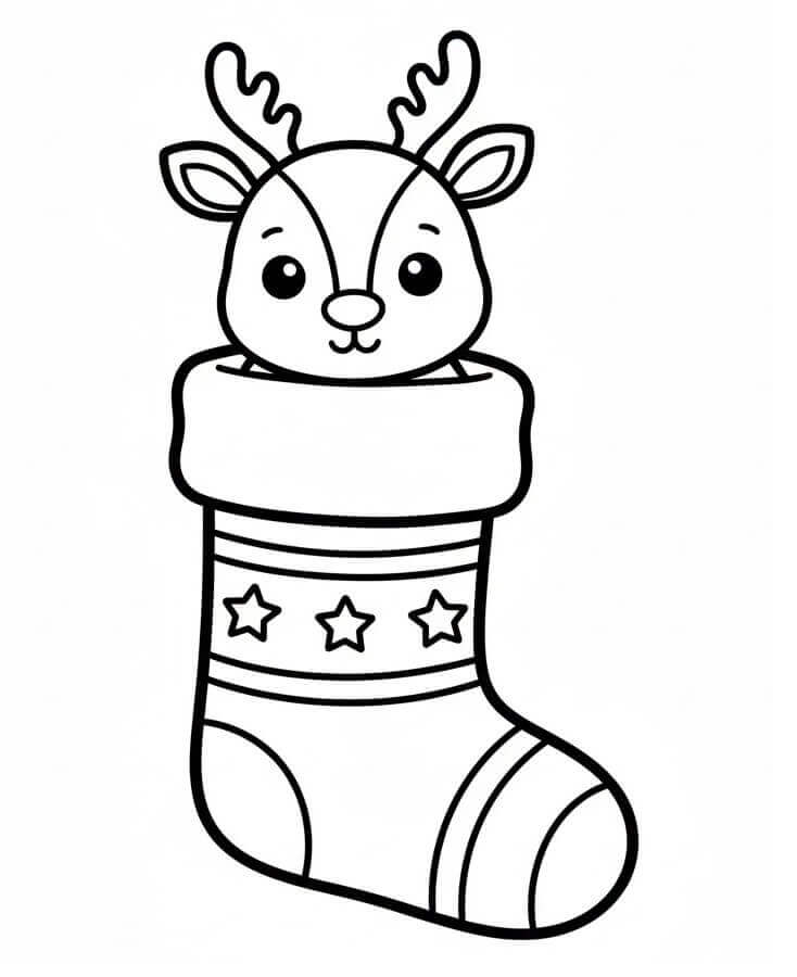 Noel Çorabındaki Geyik Boyama Sayfası