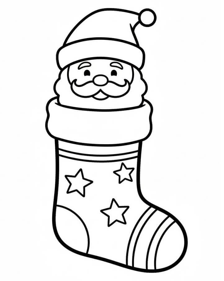 Noel Çorabındaki Noel Baba Boyama Sayfası