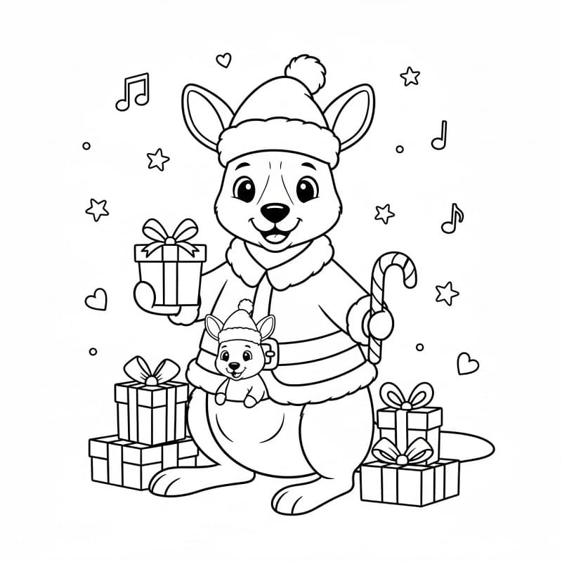 Noel Kangurusu Boyama Sayfası