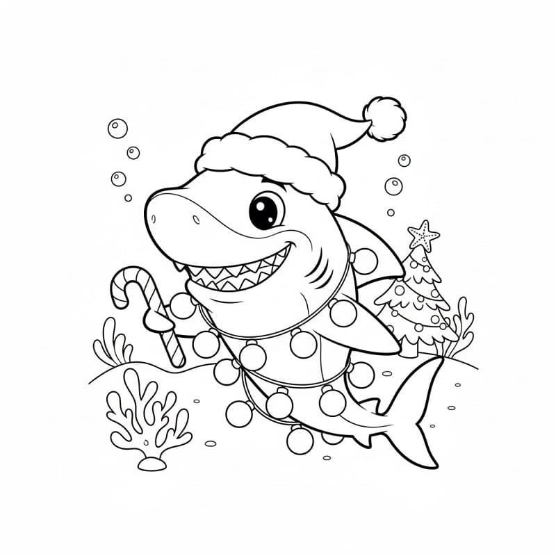 Noel Köpekbalığı Boyama Sayfası