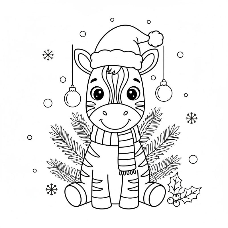 Noel Zebrası Boyama Sayfası