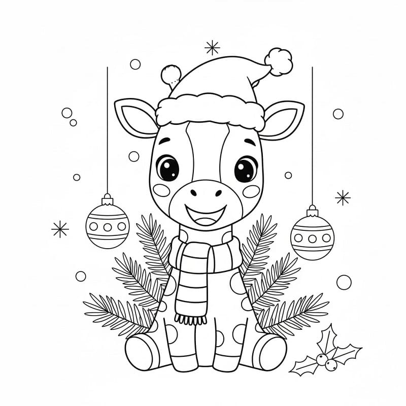 Noel Zürafası Boyama Sayfası