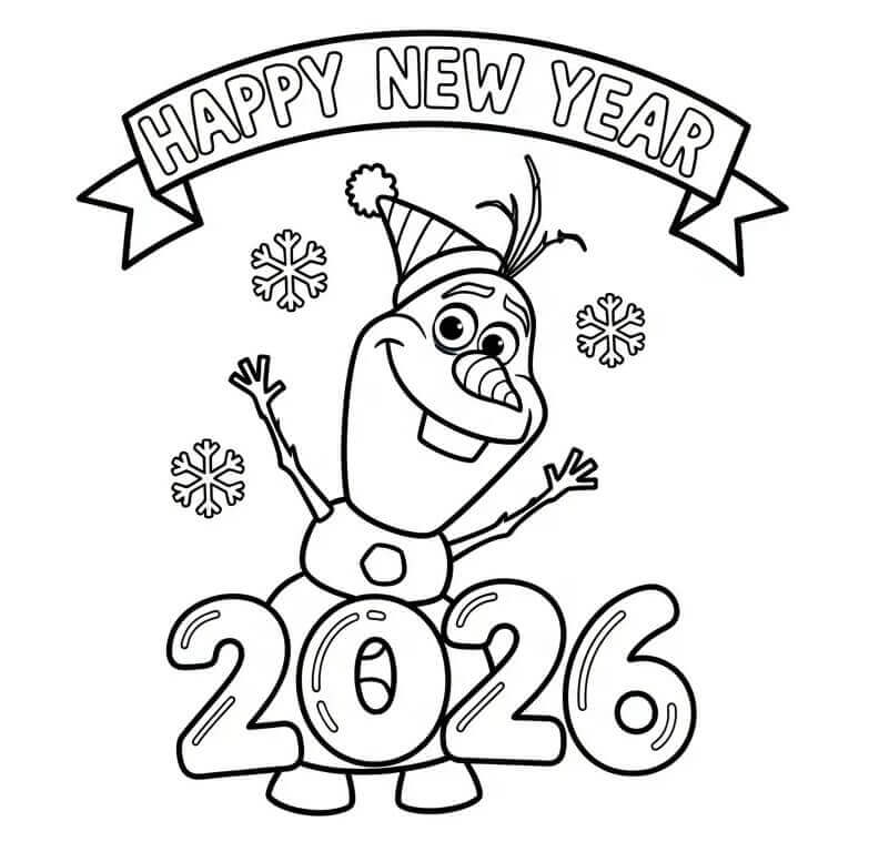 Olaf Mutlu Yıllar 2026 Boyama Sayfası