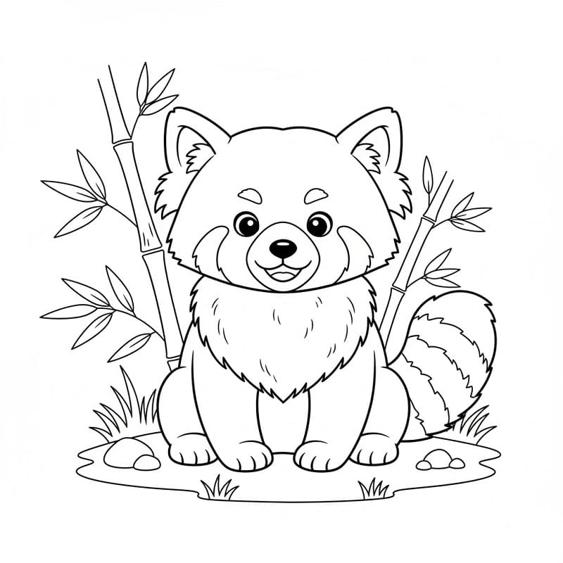 Ormanda Sevimli Kızıl Panda Boyama Sayfası
