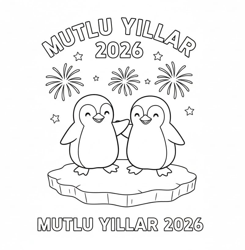 Mutlu Yıllar 2026 Boyama Sayfaları
