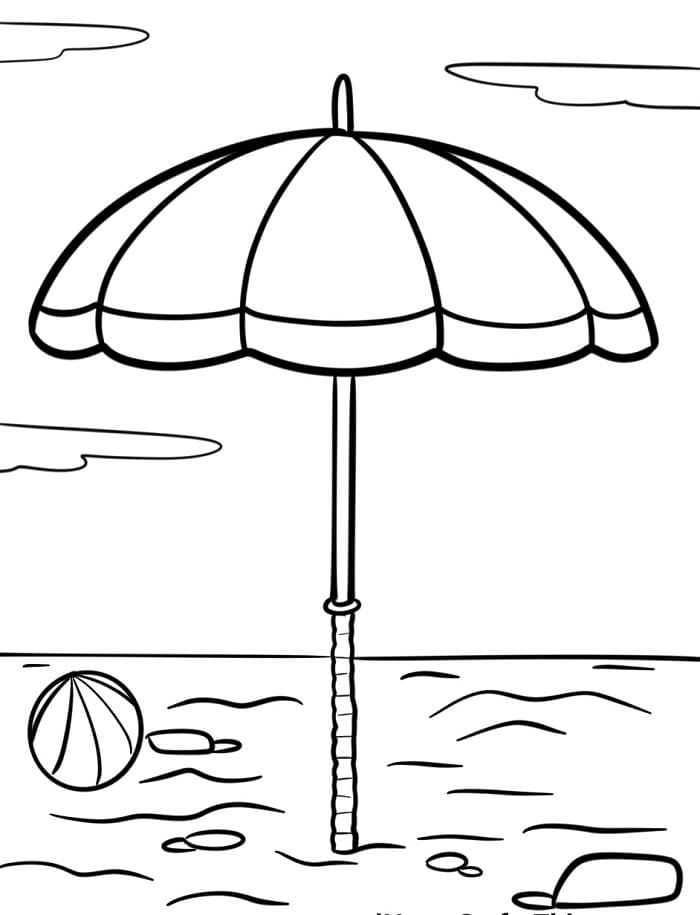 Plajdaki şemsiye Boyama Sayfası