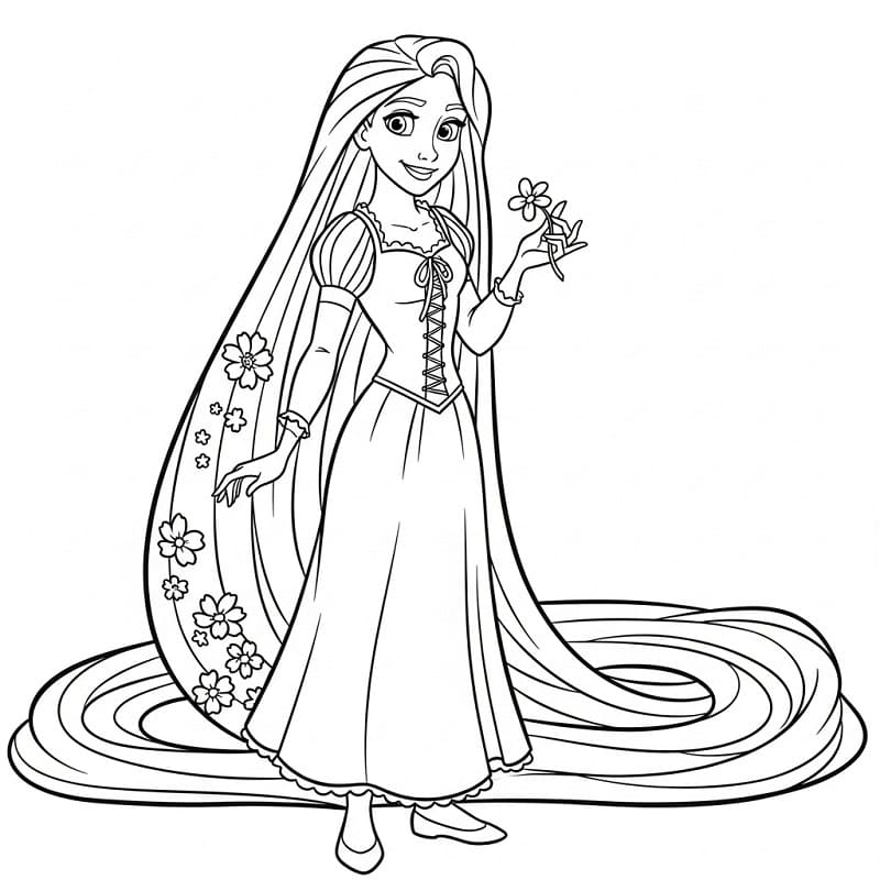 Rapunzel ve Çiçek Boyama Sayfası