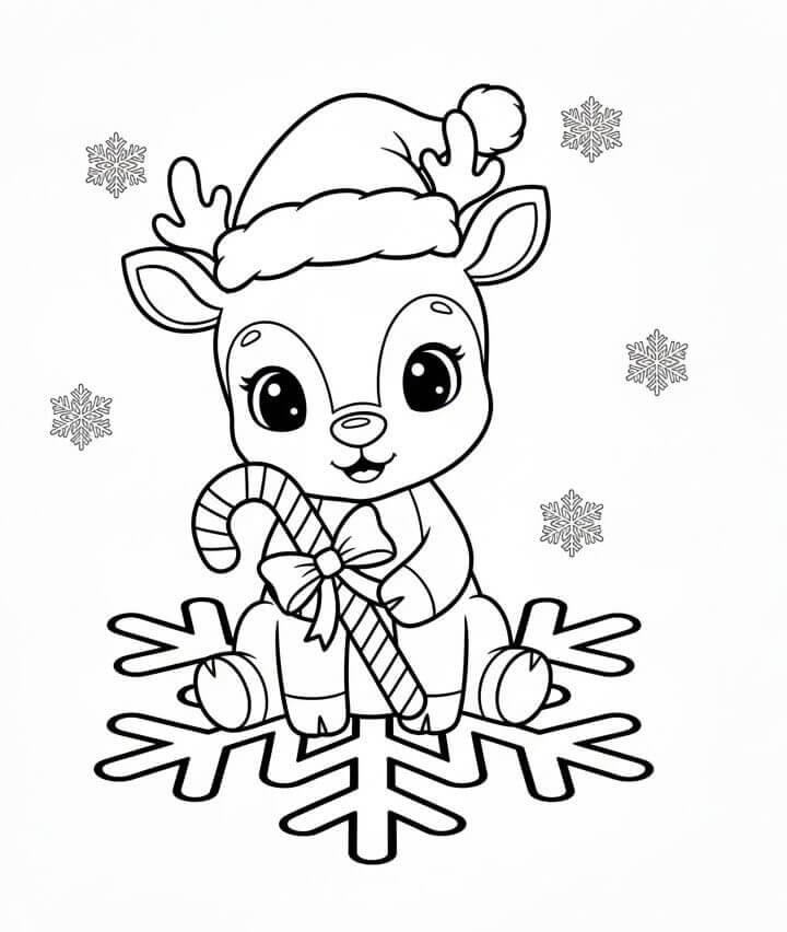 Ren Geyiği ve Kar Taneleri Boyama Sayfası