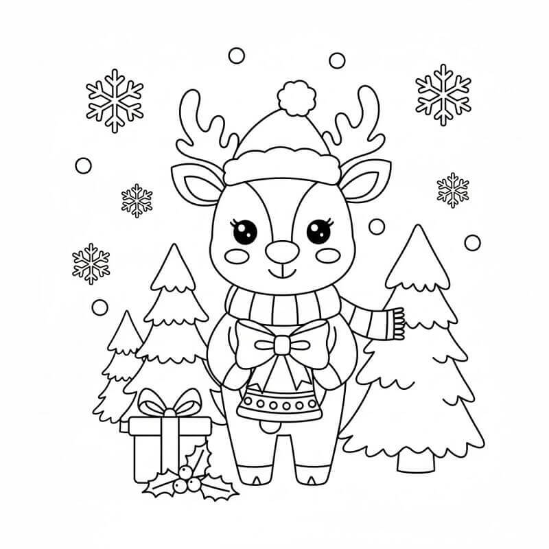 Ren Geyiği ve Noel Çanı Boyama Sayfası