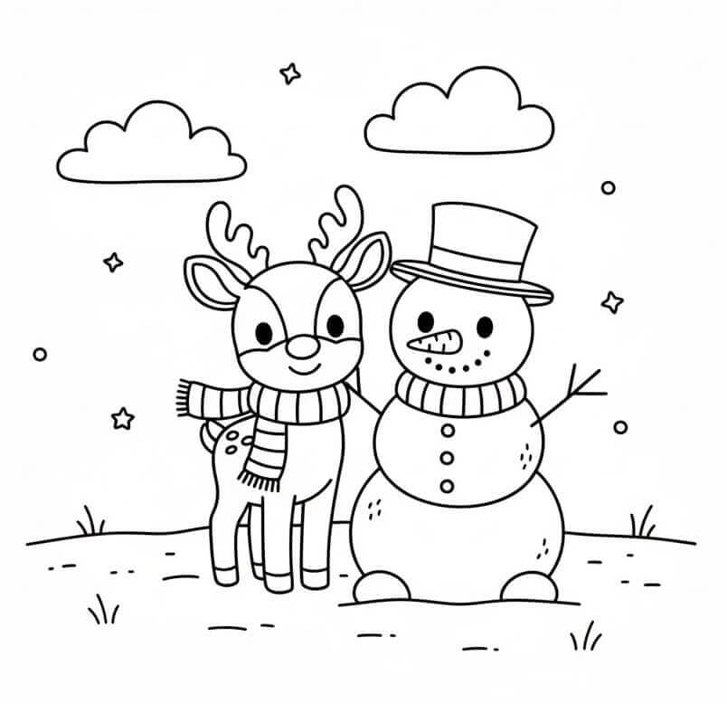 Rudolph ve Kardan Adam Boyama Sayfası