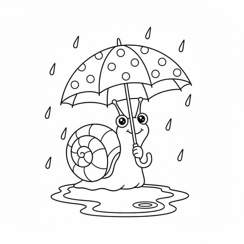 Salyangoz ve şemsiye Boyama Sayfası