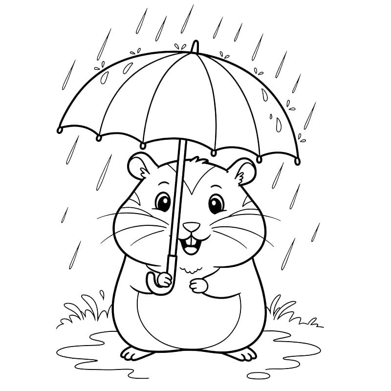 Şemsiyeli Hamster Boyama Sayfası