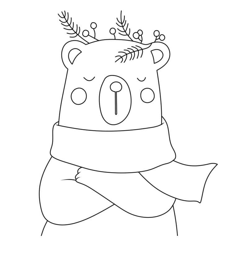 Sevimli Noel Ayısı Boyama Sayfası