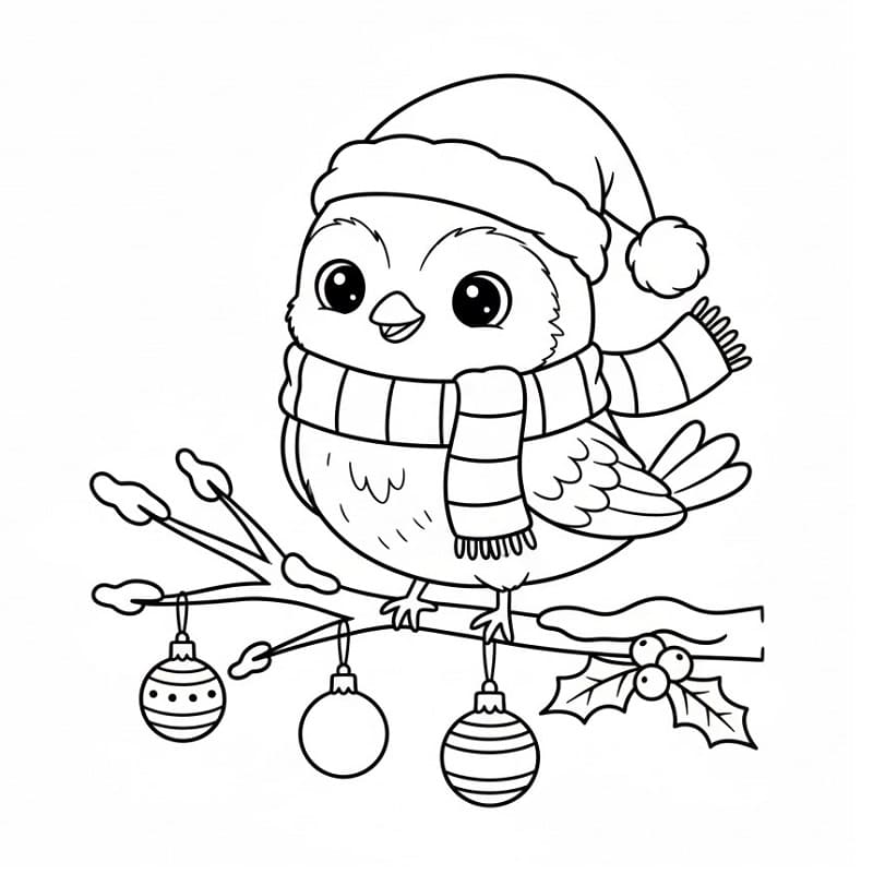 Sevimli Noel Kuşu Boyama Sayfası