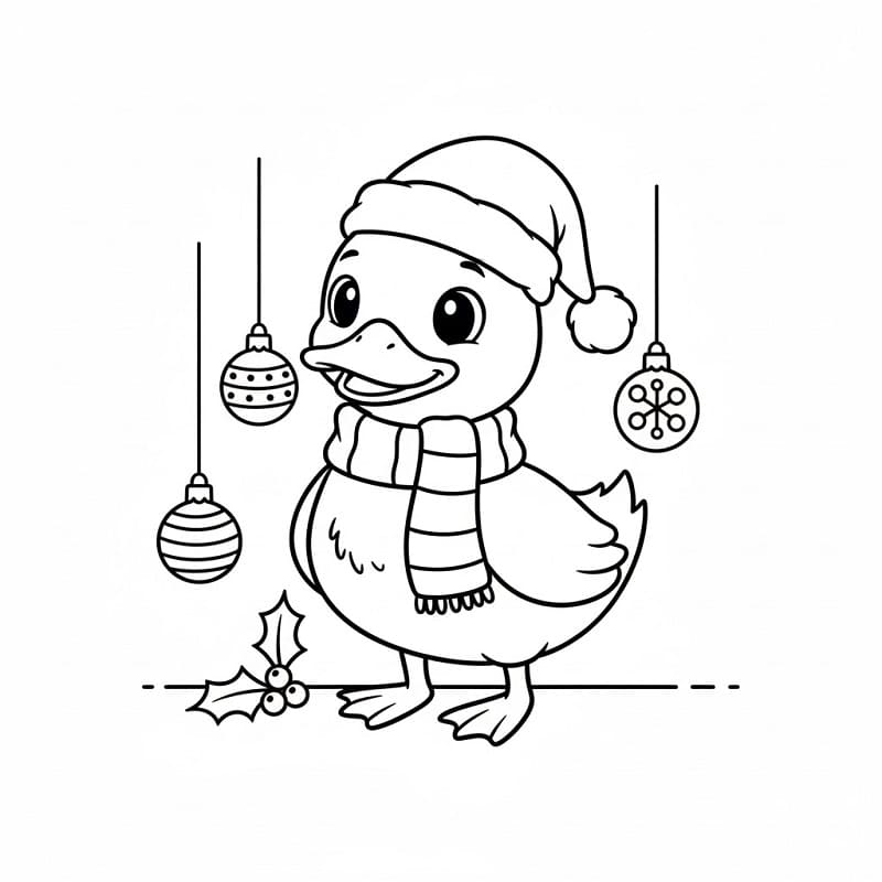 Sevimli Noel Ördeği Boyama Sayfası